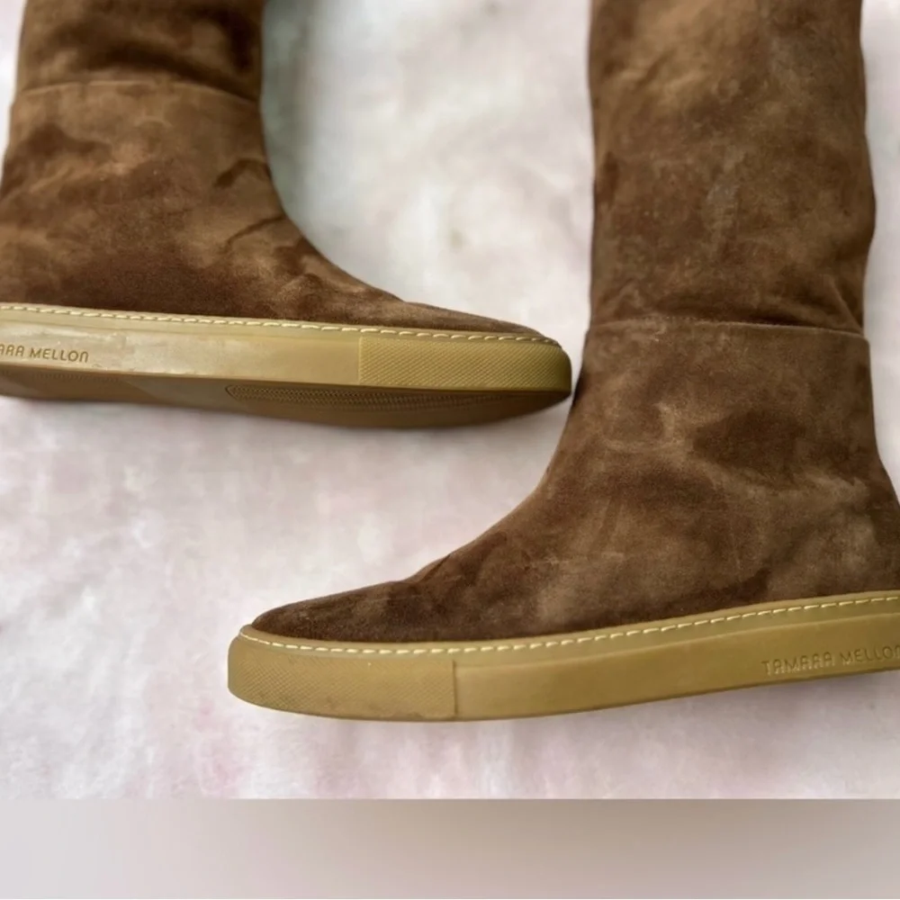 Tamara Mellon Suede Slouch Boots Size 9 Monday Morning Sauvage Brown Tall EUC